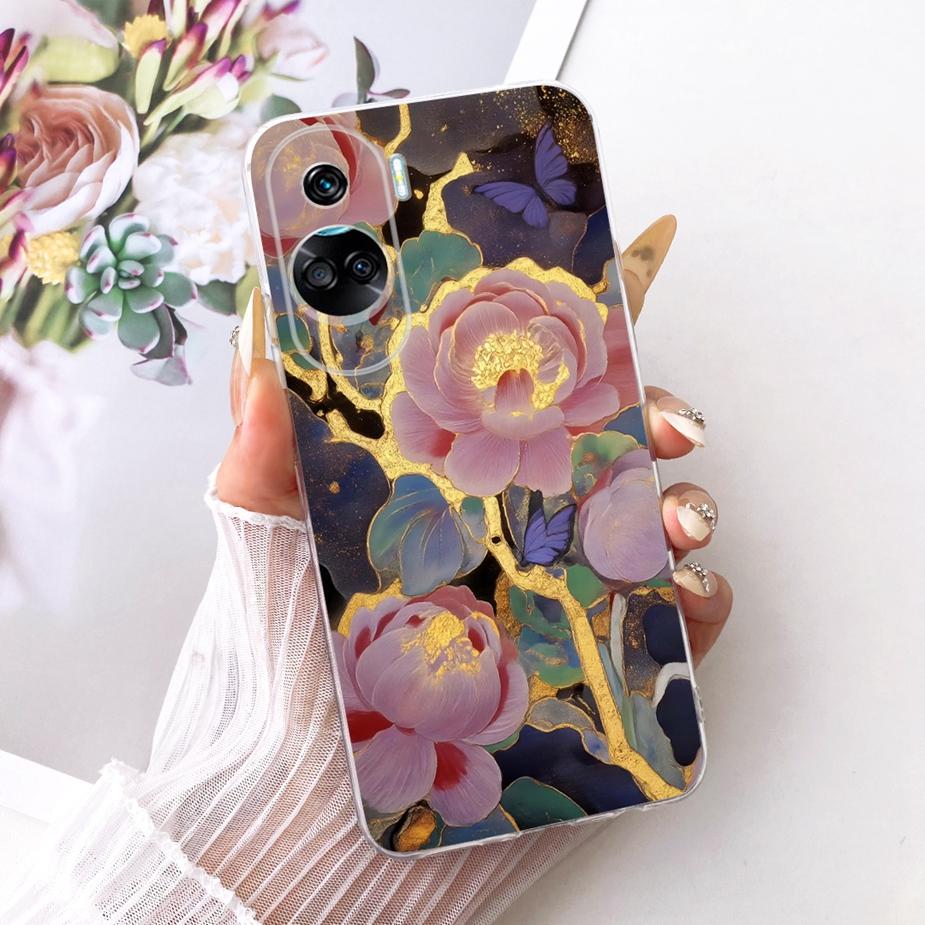 For Honor 90 Lite Case CRT-NX1 Stylish Bow Flowers Painted Cover Soft Slim Phone Case For Honor 90 Pro Honor90 Lite 90Pro Fundas