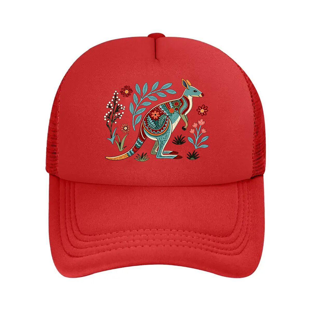 Casual With Kangaroo Floral Print  Mesh Baseball Cap Hip Hop Adjustable