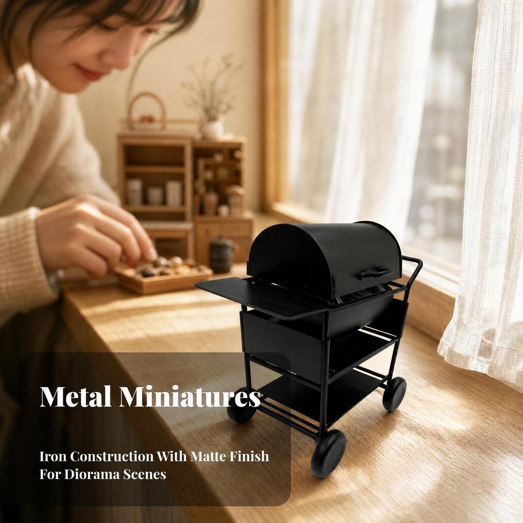 Miniature Barbecue Grill with Openable Lid Decorative Dollhouse