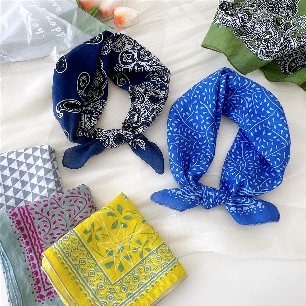 55 Cashew Cotton Linen Versatile Square Scarf - Women's Lightweight Summer/Autumn Accessory