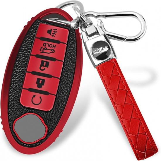 for Nissan 4/5 Button Key Fob Cover, Premium Soft TPU Full Protection Key Case for Altima Rogue Sentra Maxima (5-Button-red)
