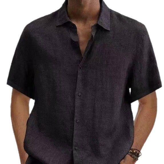 Men Cotton Linen Blouse Summer Turn Down Collar Short Sleeve Button Loose Blouse Tops Oversized