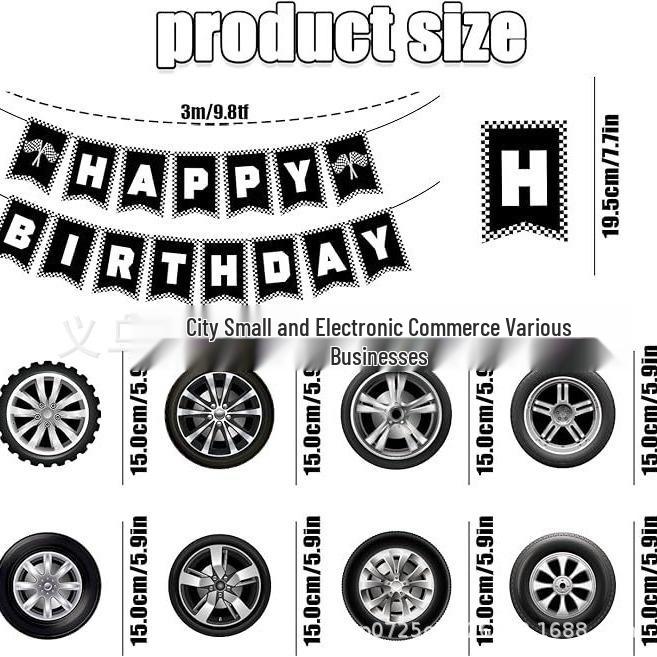 Racing-Themed Party Decorations: Sports Car Wheel Flags & Hanging Swirl Ornaments