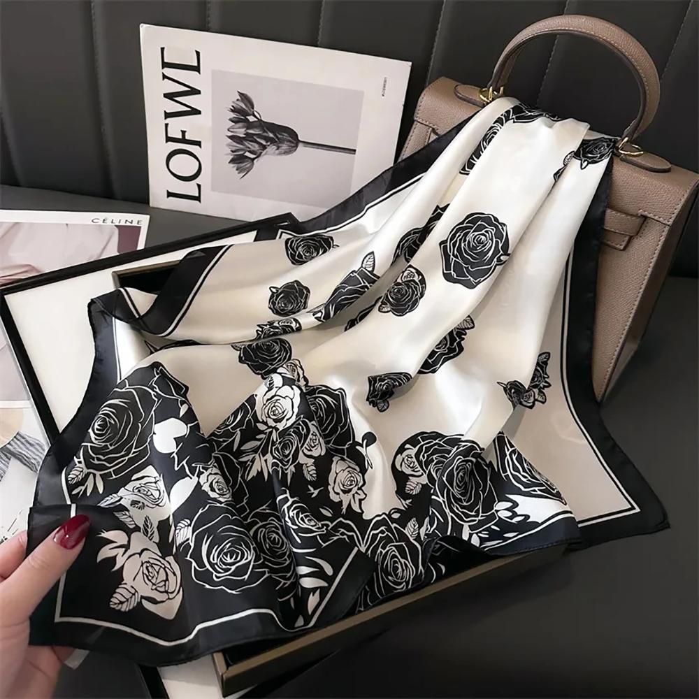 Luxury Silk Scarves Women Square Scarf New Fashion Printed Flower Scarf Ladies Popular 70x70CM Decorative Kerchief