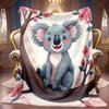 A 2D Koala-themed Flannel Blanket Featuring a Koala Sitting On a Flower Branch, with Soft High-definition Digital Printing. This Cooling Blanket Is Su