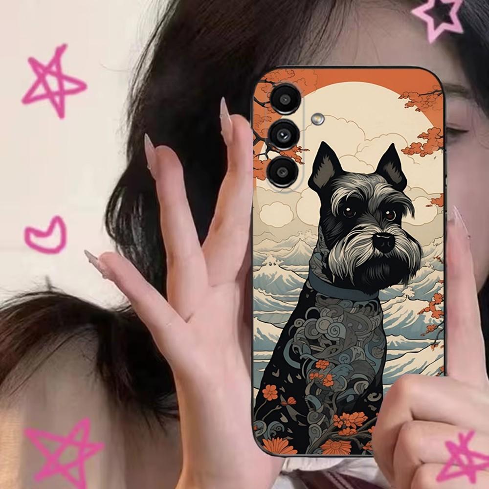 Cartoon Schnauzer Dog Cute Phone Case For Samsung S24,S21,S22,S23,S30,Ultra,S20,Plus,Fe,Lite,Note,10,9,5G Black Soft Cover
