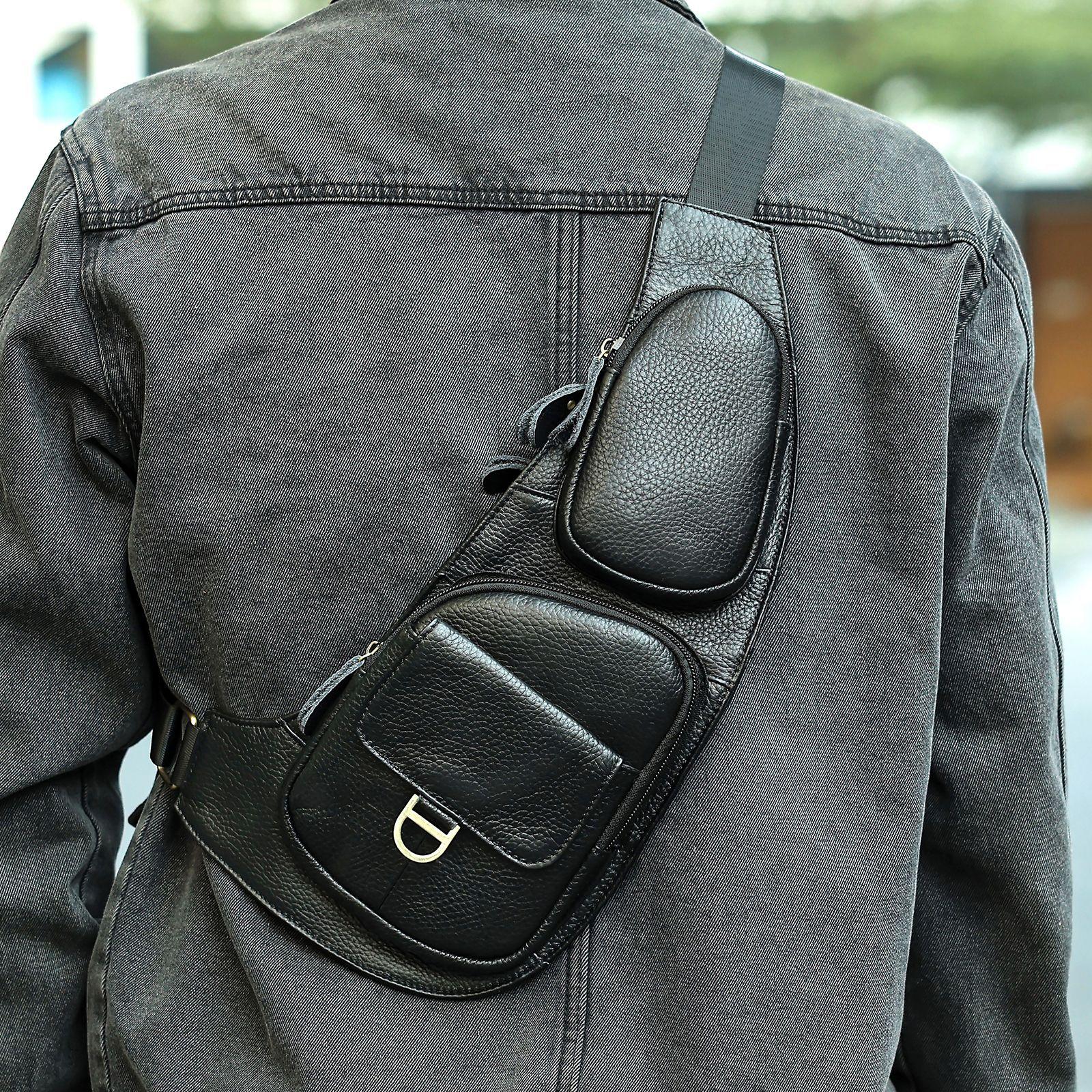 Retro Echte Leder Brusttasche Herren Top-Grain Rindsleder Umhängetasche Vielseitige und Lässige Herren Umhängetasche schwarz
