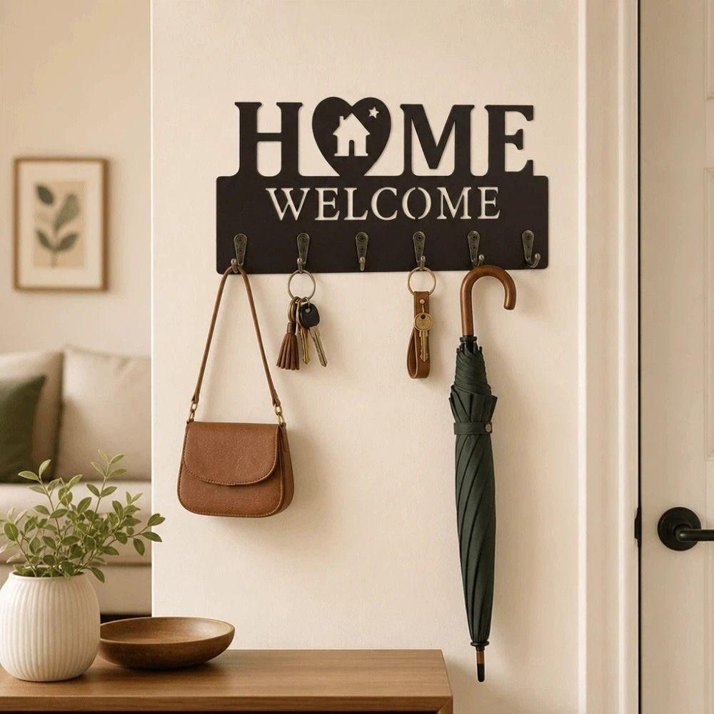 6 Hooks Wall Mount Key Rack Wooden Wall Decorative Hook Key Storage Holder Housewarming Gift