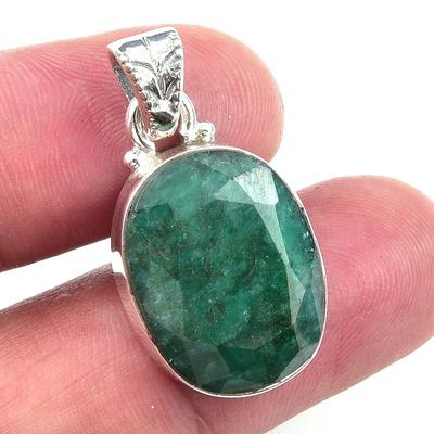 Emerald(Simulated) Gemstone Handmade 925 Sterling Silver Gift Pendant 1.25" g2P61
