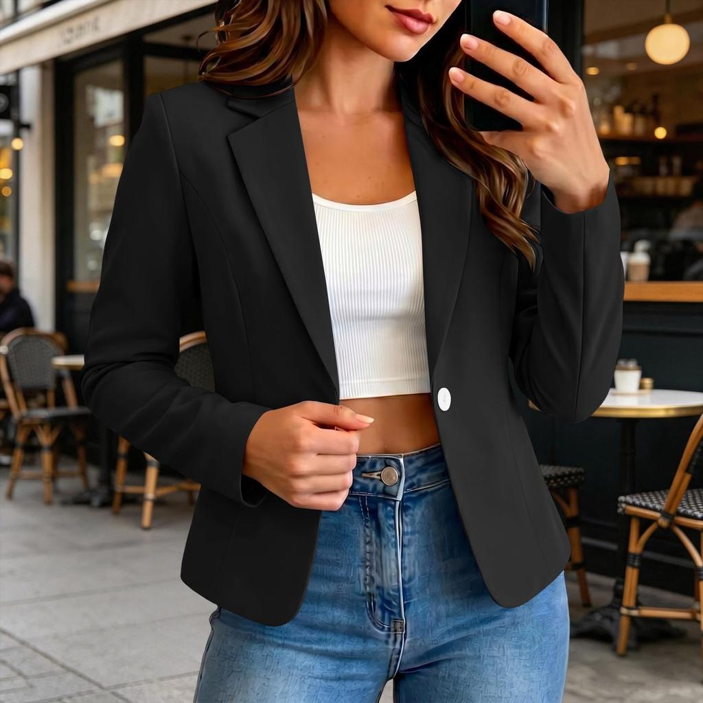 Jaqueta Casual Feminina Colorida com Lapela de Manga Longa Slim Fit