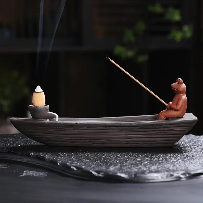 1Piece Handmade Purple Clay Incense Burner with Creative Frog Design for Home Decor and Tea Room Ornament (Without Incense)