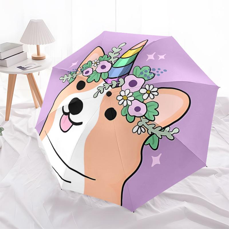 1pc Unicorn Corgi Fashionable Automatic Opening/Closing Folding Umbrella with 8 Bones, Windproof Portable, Daily Use073