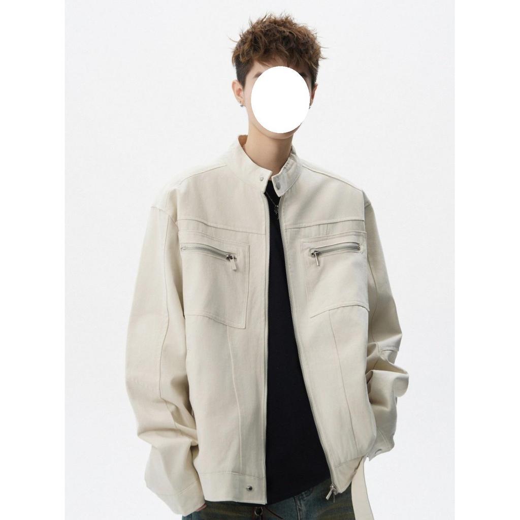 Men's Retro Canvas Patchwork Jacket - American Style Stand-Up Collar Casual Outerwear