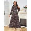 Middle East Foreign Trade Women clothes Dubai Print Robe Waist Hugging Slimming Arab Plus size Long sleeve dress Dress