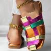 Hot - Selling Streetwear - Style Sandals | Colorful Snakeskin Woven Slides with Gold Cuban Anklets