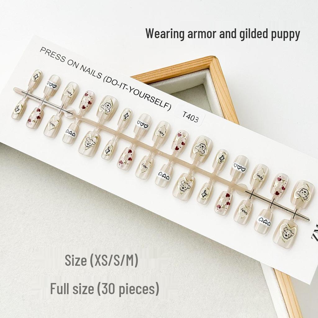 Nail Art Gilded Cat's Eye Blush Tips - 30-Piece Set, Handmade & Ready-to-Wear In XS/S/M