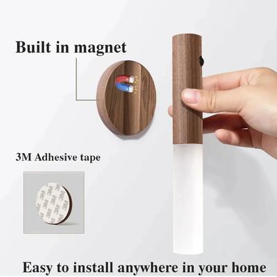 Motion Sensor LED Night Light Rechargeable Human Body Induction Wall Light Wood Grain Designed Lamp For Bedroom Stair Lighting