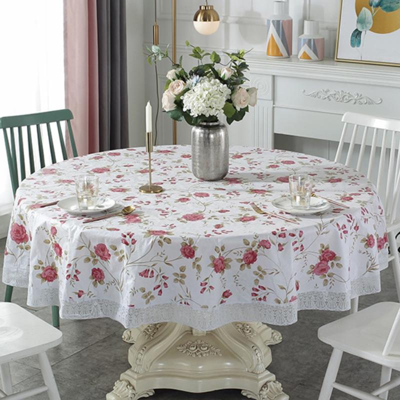 Pvc Lace Tablecloth Waterproof Oil-Proof Round Table Cloth Printed Home Dining Table Cover For Wedding Party Decor