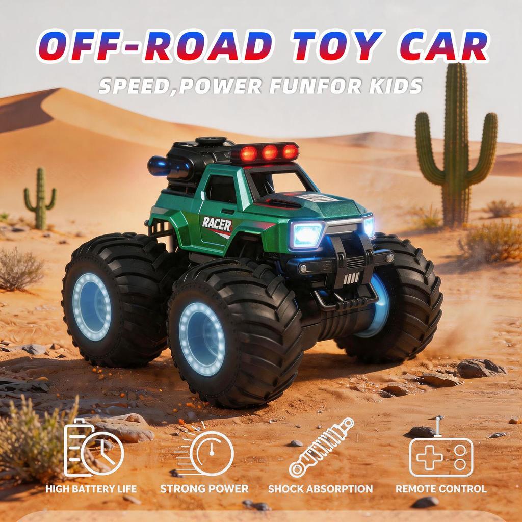 Off-Road Remote Control Big Foot Stunt Car with Shock Absorbers and Spray Action - Children's Toy