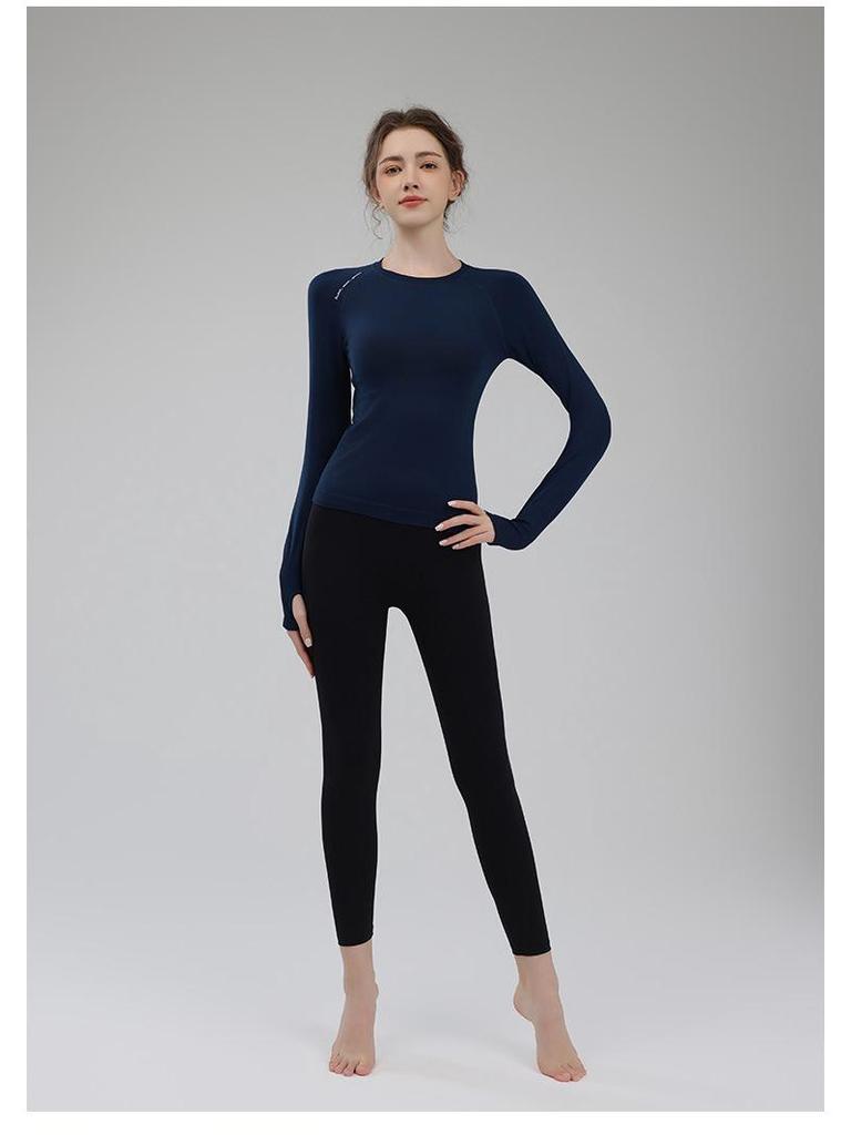 Women's Slim Fit Long Sleeve Yoga and Running Top - Quick-Drying, Breathable, Round Neck for Autumn and Winter Workouts