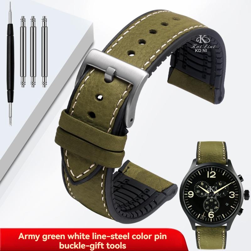 Italy Genuine Leather Skin Watchband For Any Brand Watch Soft Waterproof Rubber Bottom Strap Men Bracelet 19mm 20mm 21 22mm 23mm