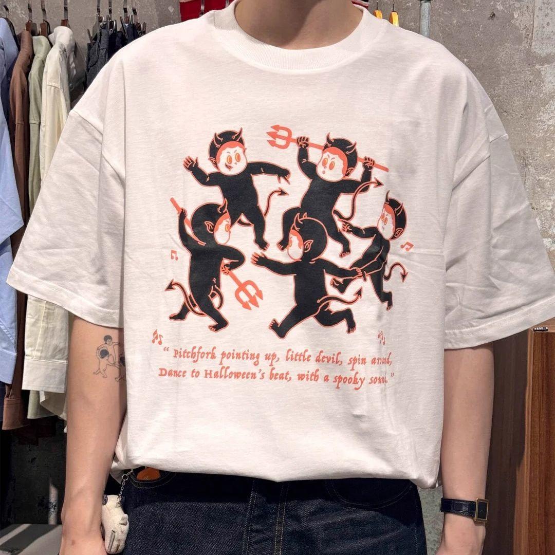 

Thai Demonic Child Artist Fun Cartoon Print Summer Pure Cotton Short-sleeved T-shirt for Both Men and Women (same Style) 5XL різнокольоровий