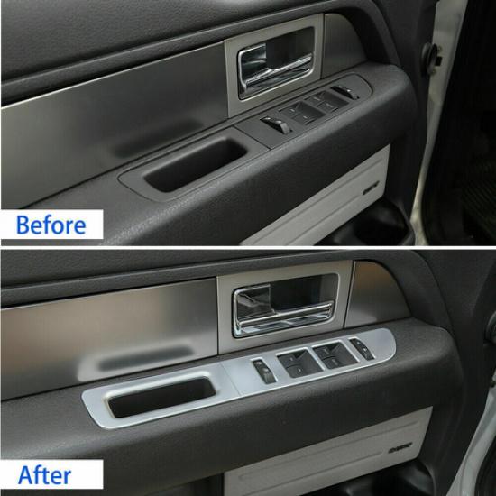 Interior Window Lift Switch Panel Trims Cover Frame Silver For Ford F150 2009-14