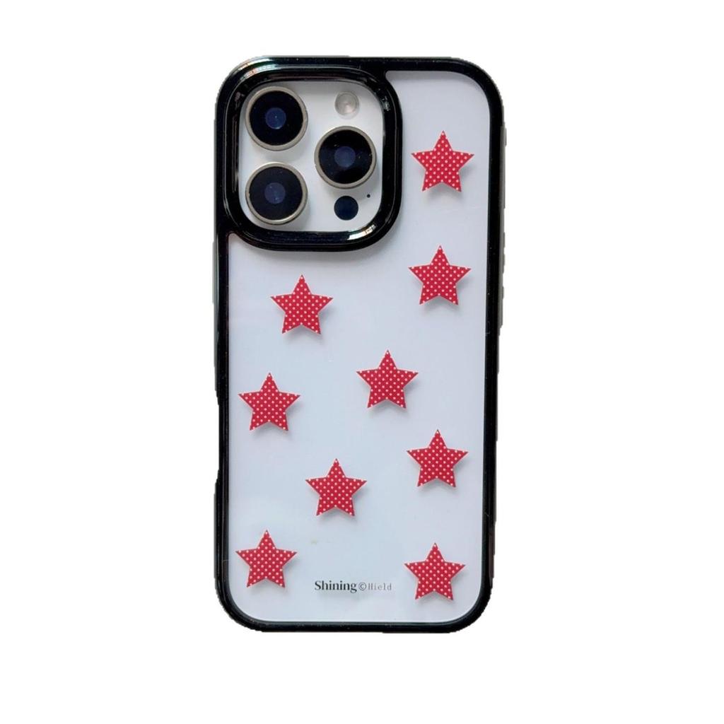 Red Polka Dot Five-Point Star Phone Case for iPhone 13-17 Pro/Pro Max