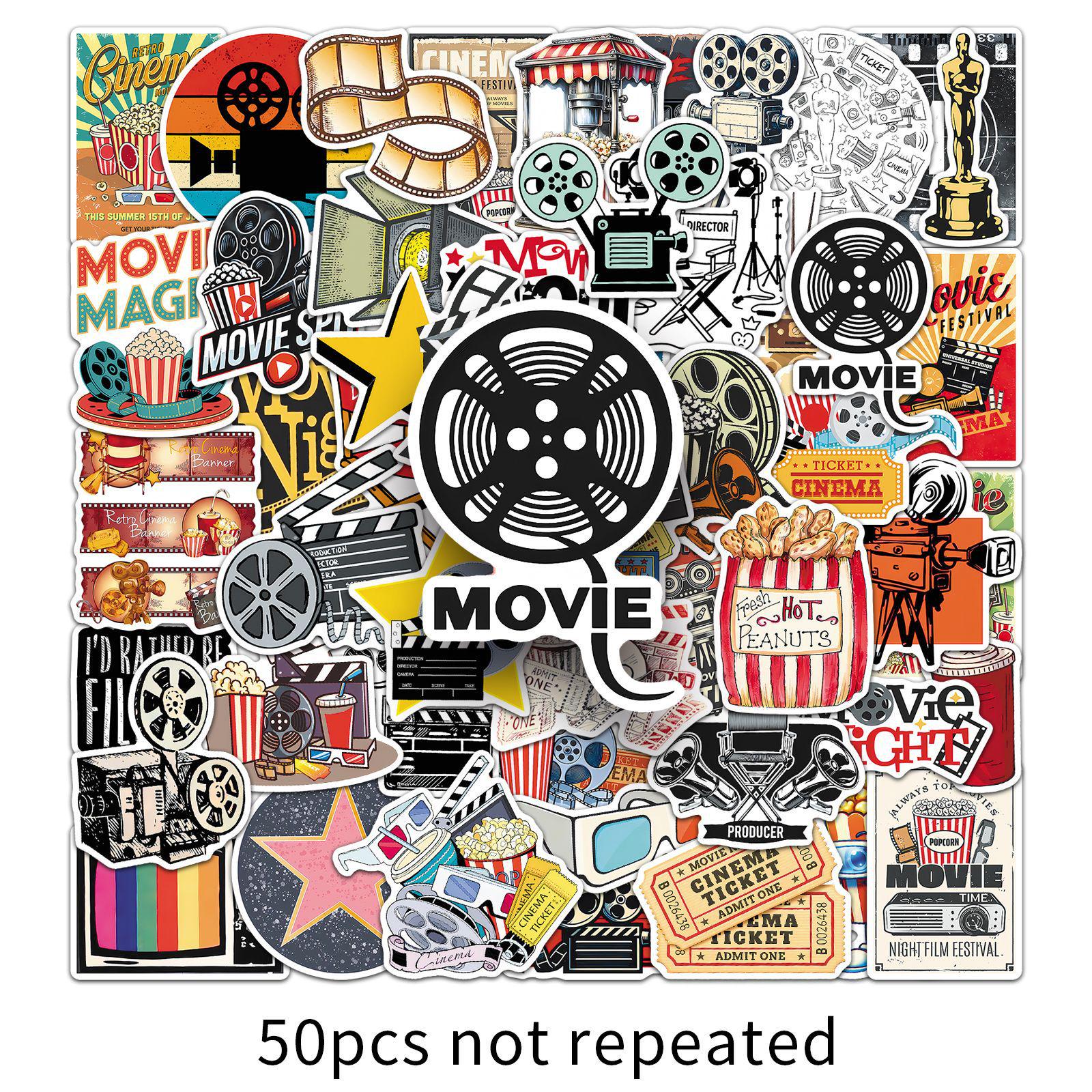 50 Retro Movie Nostalgic Stickers: Cool & Trendy Decorative for Fridge, Guitar, Headphones