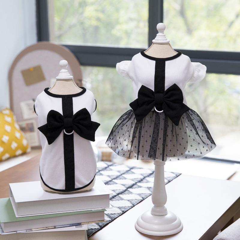 Luxusní šaty pro psa kočku s mašlí a krajkou Letní štěněcí oblečení Sukně Bavlněné tričko Kostým pro psa pro dívky Čivava Bišonek Psí oblečení