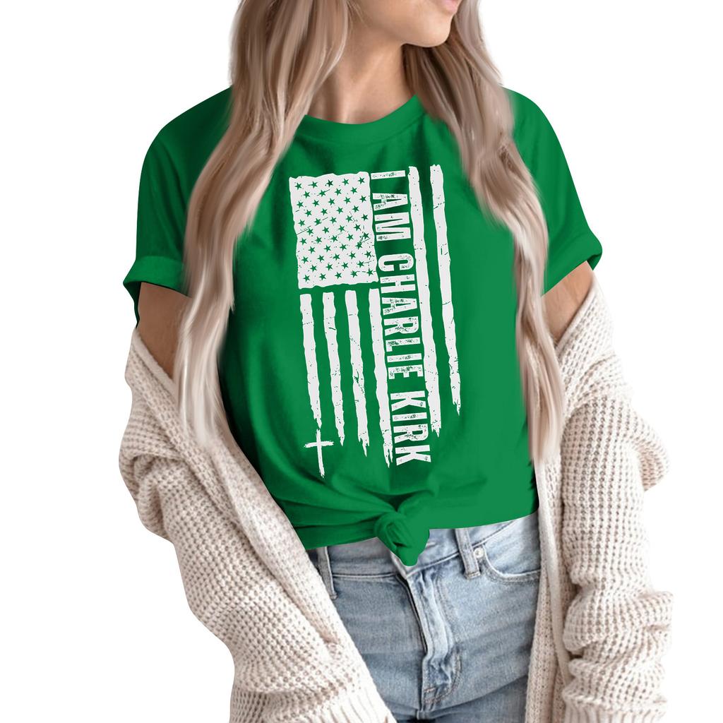 Women's Fashion Casual Printed Short Sleeve Round Neck Pullover Tops