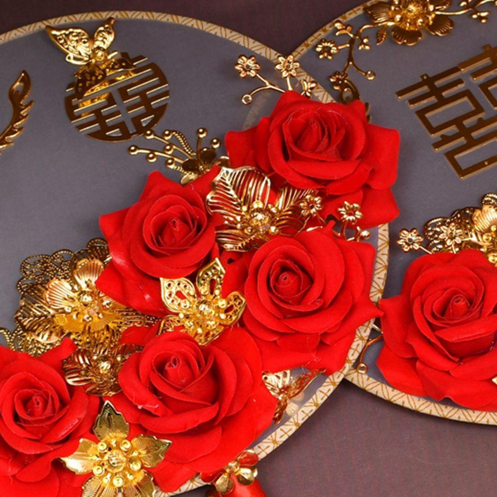 Handheld Wedding Decorative Chinese Wedding For Bride Gold Red Bridesmaid Vintage Photography Ornaments Fan Bouquet Decor Craft