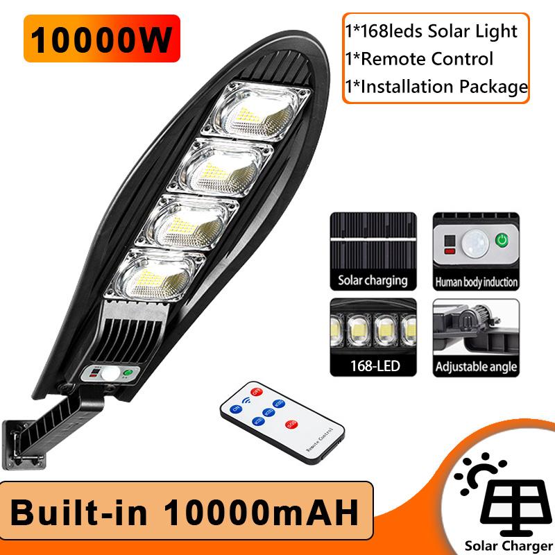 10000W vylepšené 168LED solární pouliční světlo Venkovní vodotěsná LED pro zahradní stěnu Nastavitelný úhel solární lampa Vestavěná 10000 mAH