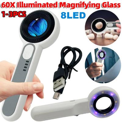 60X Illuminated Magnifying Glass Power Display Portable Lighted Magnifier Wear Resist Lightweight Luminous Magnifier for Elderly