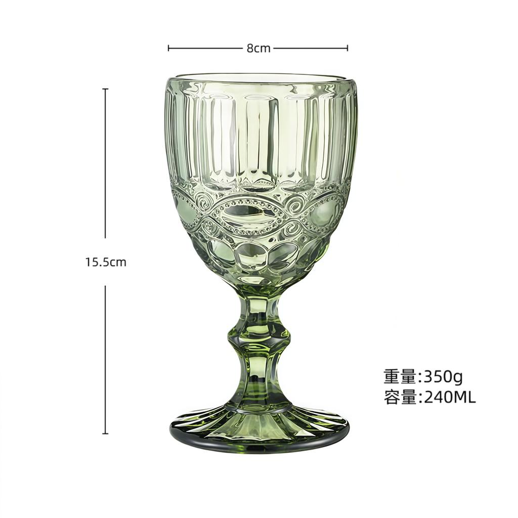 European Embossed Wine Glass Thickened Colorful Glass High Foot Juice Cup Retro Red Wine Glass