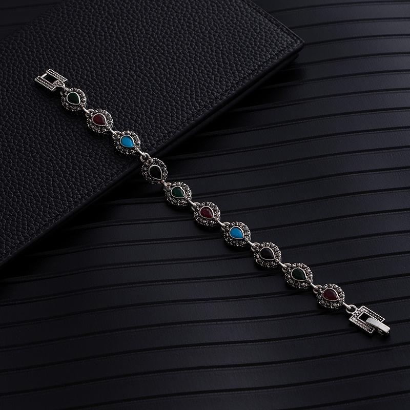 Ethnic Turquoise Diamond Flower Elegant Emerald Bracelet Vintage Western Ladies Geometric Bracelet Premium