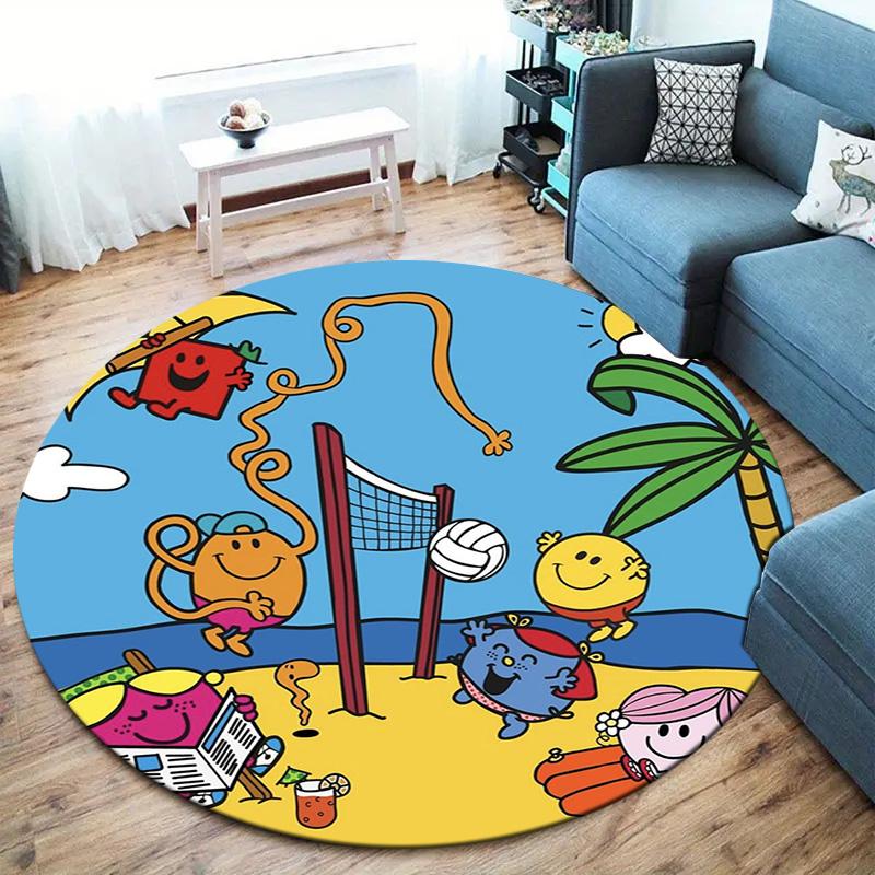 Herr. Herren Teppich Little Miss Rund, Teppich für Wohnzimmer Schlafzimmer Sofa Spielzimmer Dekor, Rutschfeste Bodenmatte