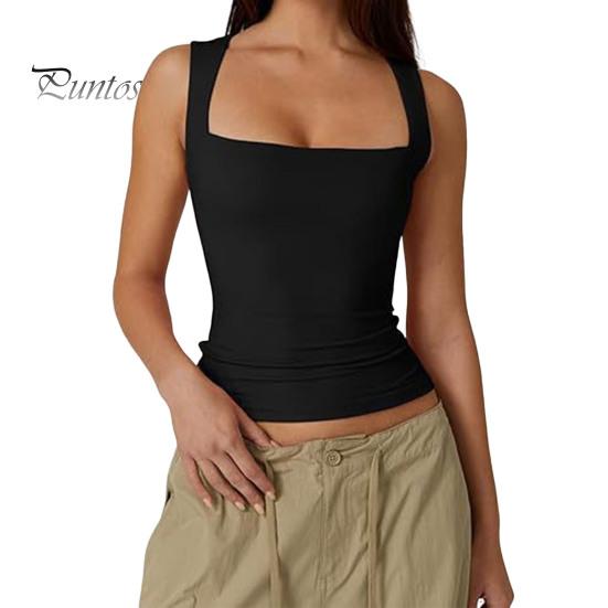 

Летний жилет женский однотонный квадратный воротник облегающий топ на бретелях широкие дышащие лямки жилет для повседневной носки S