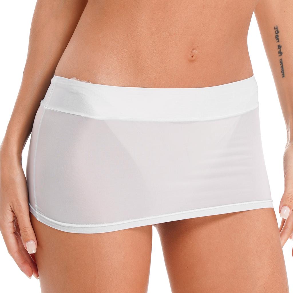 Damen Strand Überwurf Minirock Halb Transparentes Design Einfarbiger Colorblock Niedrige Taille Bleistiftrock