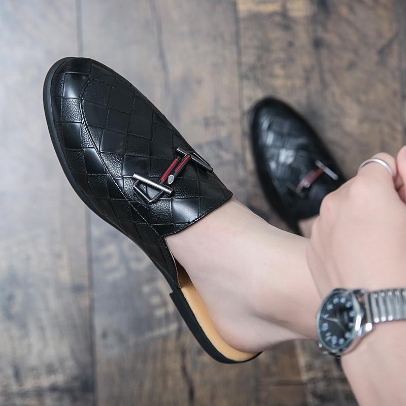 Luxury Brand Gold Men Slipper Mules Buckle Loafers Mens Leather Designer Shoes Flat Heel Party Slippers Slip On