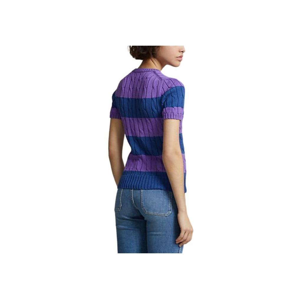 Polo Ralph Lauren Striped Cable-Knit Short-Sleeve Sweater Women Sweater Purple 211942069-001