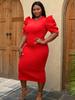 Rote Plissee-Kleider für elegante Damen, V-Ausschnitt, aushöhlen, Rüschen, Ärmel, hohe Taille, figurbetont, sexy Midi-Abend, Party, Weihnachten, Outfits