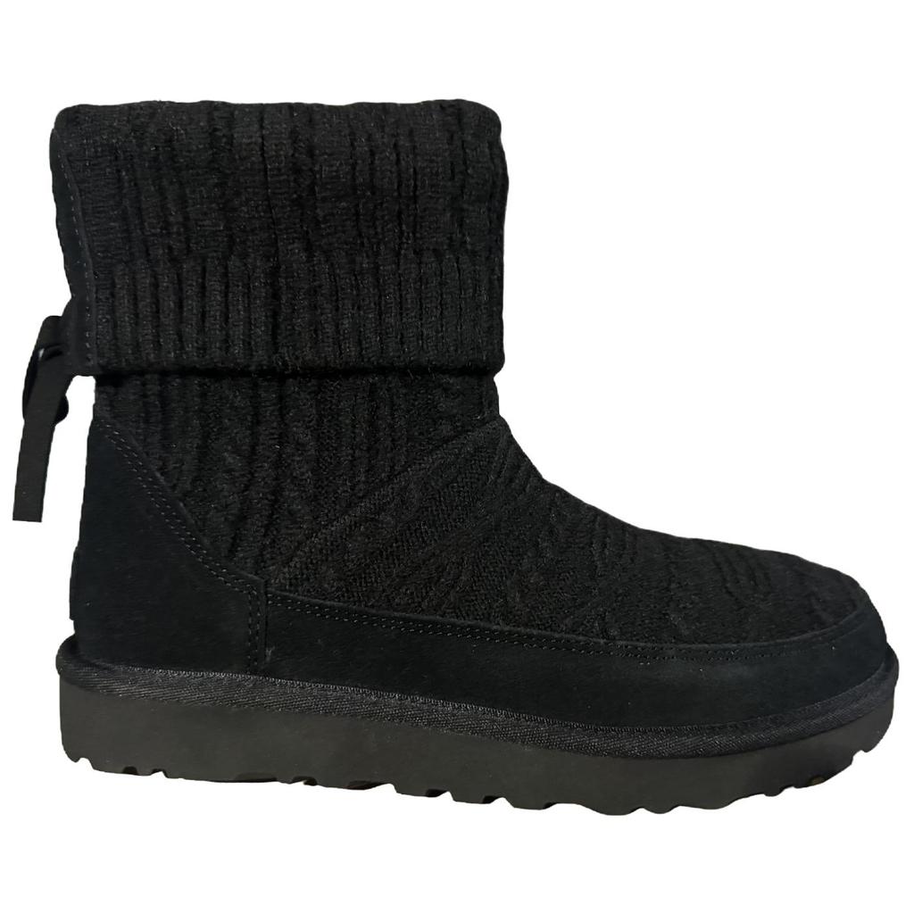 UGG CLASSIC MINI CABELLE KNIT Short Mid Calf Snow Boots Women's Black 1174578-BLK