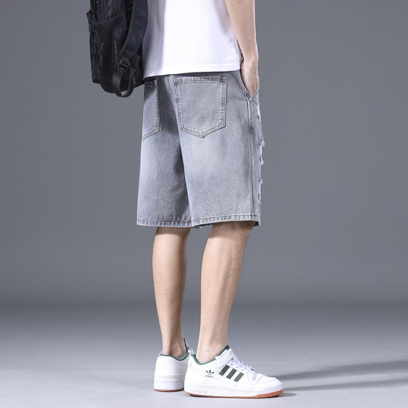 Casual Retro Beggar Ripped Denim Shorts Men's Loose Five-point Pants Summer Thin Medium Pants