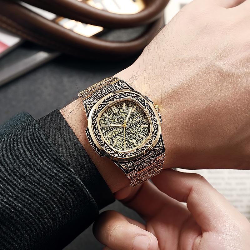 Men's Watch Stylish Retro Engraved Pattern Personality Trend Calendar Quartz Watch
