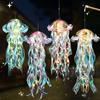 Colorful Jellyfish Lamp with Long Lace Ribbon Portable Jellyfish Lantern with Handle LED Nigh Light Decoration for Bedroom Garden Porch