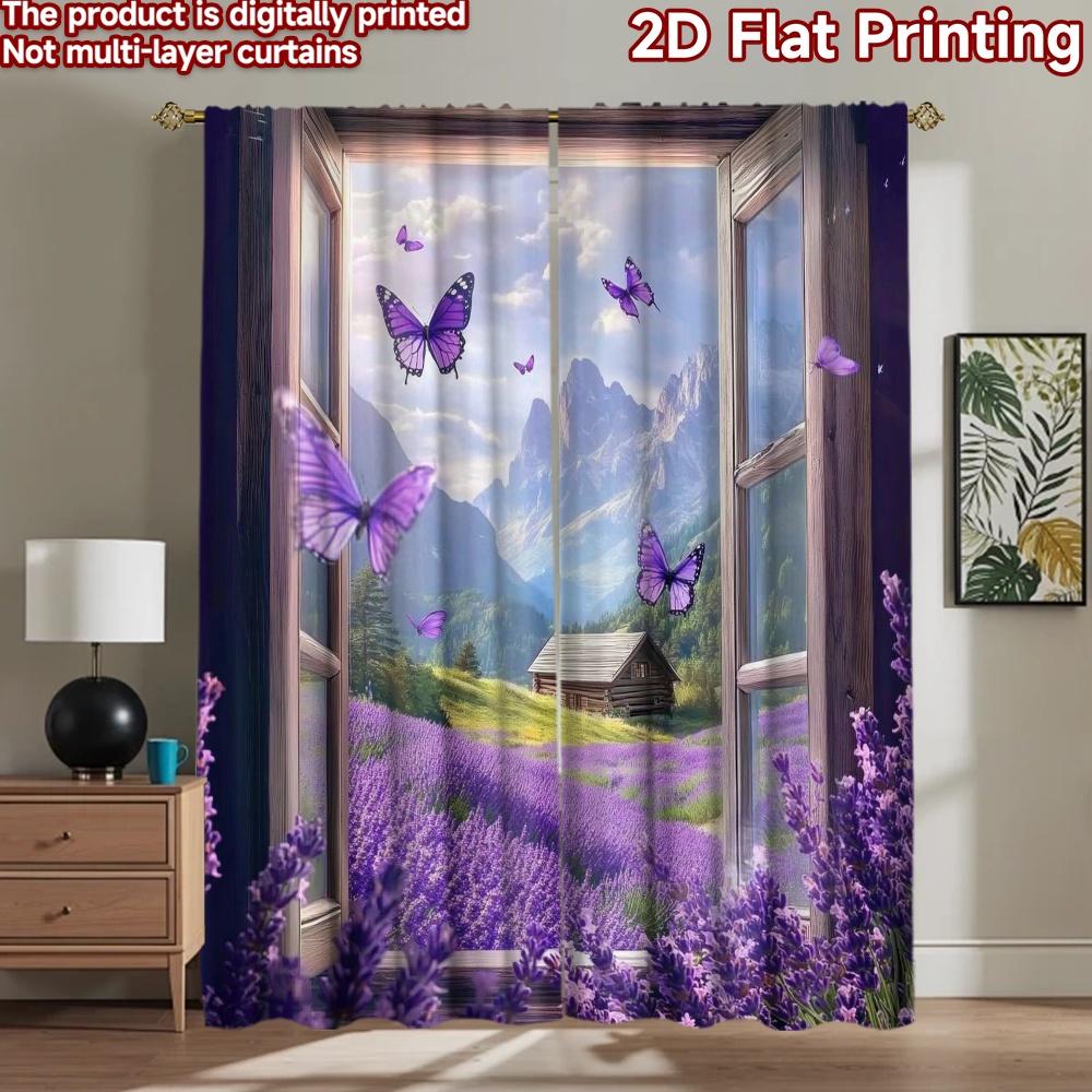 2D flat Photography Backdrop Photography Backdrop Butterflies Over Lavender Fields 100% Polyester Festive Wall Decor for