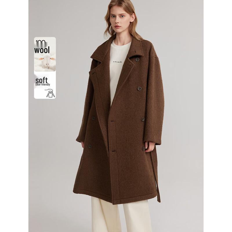 ELLE 100% Merino Wool Maillard Lapel Coat L