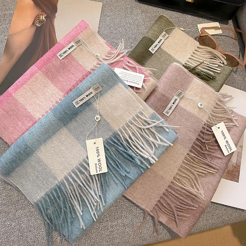 Checkerboard Grain Scarf Female Winter Warm Pure Wool Cashmere Shawl Couple Accessory Premium Sense Windproof Scarf For Women