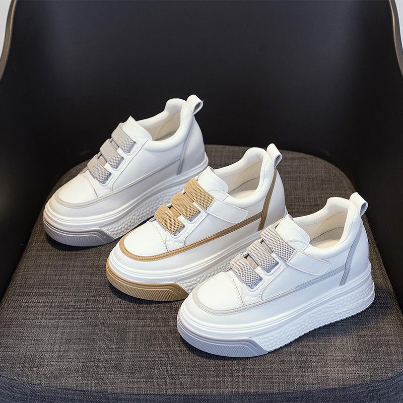 Women's shoes 2026 Spring and Autumn new white shoes with genuine leather thick sole and increased height inside women's shoes